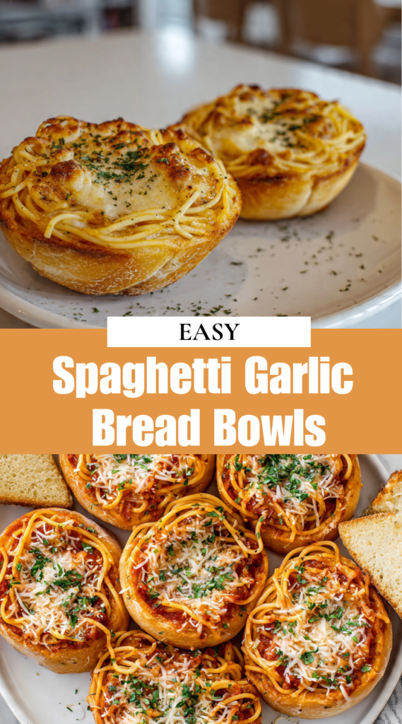 Spaghetti Garlic Bread Bowls